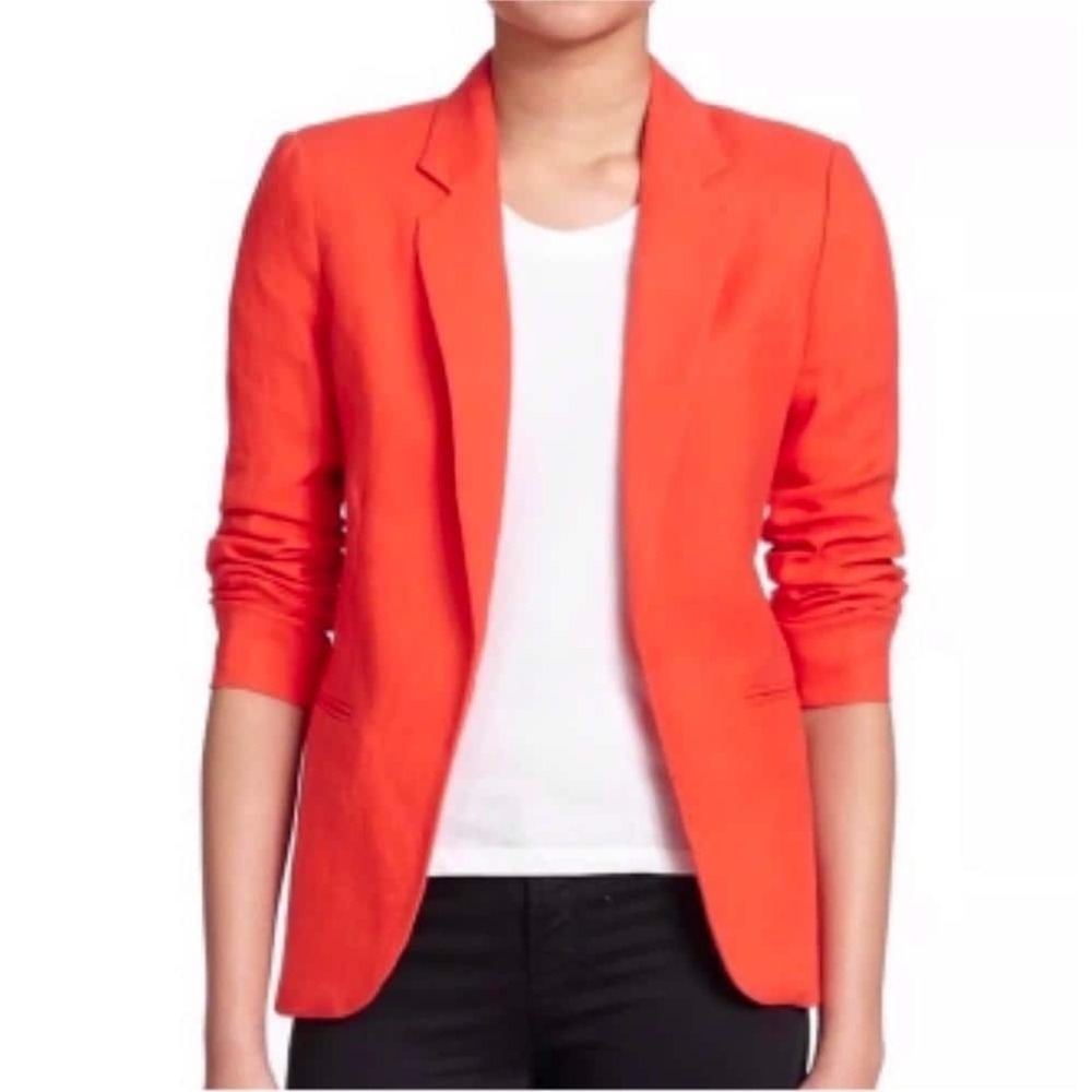 $298 JOIE Mehira Coral Red 100% Linen Blazer Jacket SIZE 4/Small Preppy Coastal